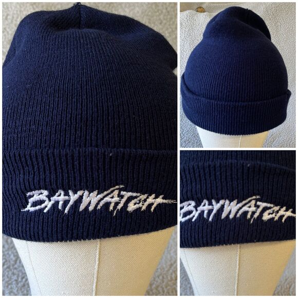 VTG Baywatch Beanie Cap Knit Black Embroidered  Winter Spellout Warm Outdoor - Picture 6 of 6
